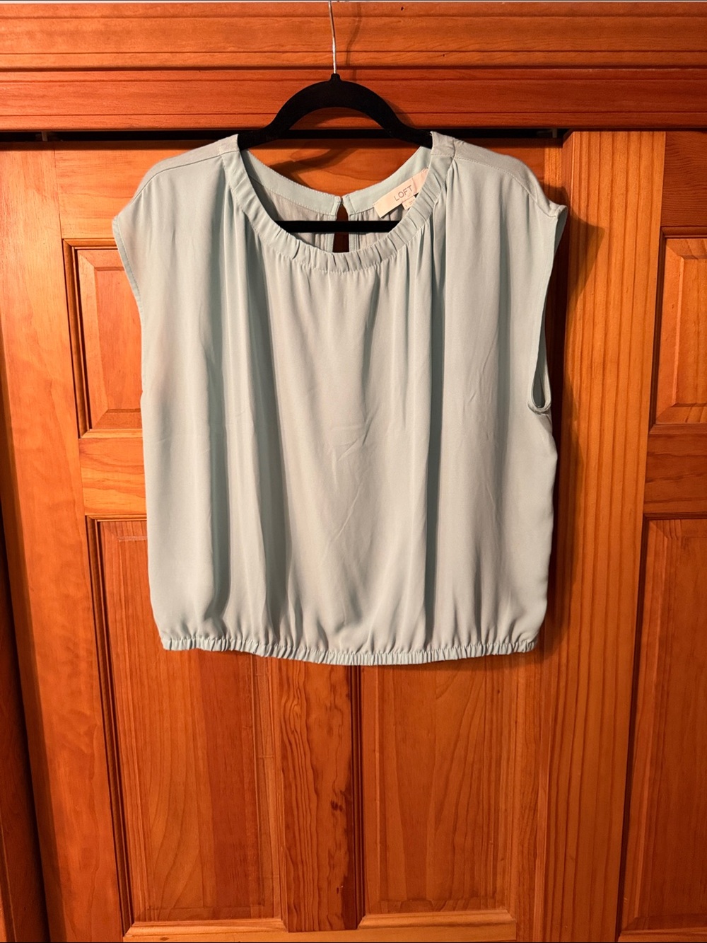 LOFT Light Sage Mixed Media Cap Sleeve Blouson Top